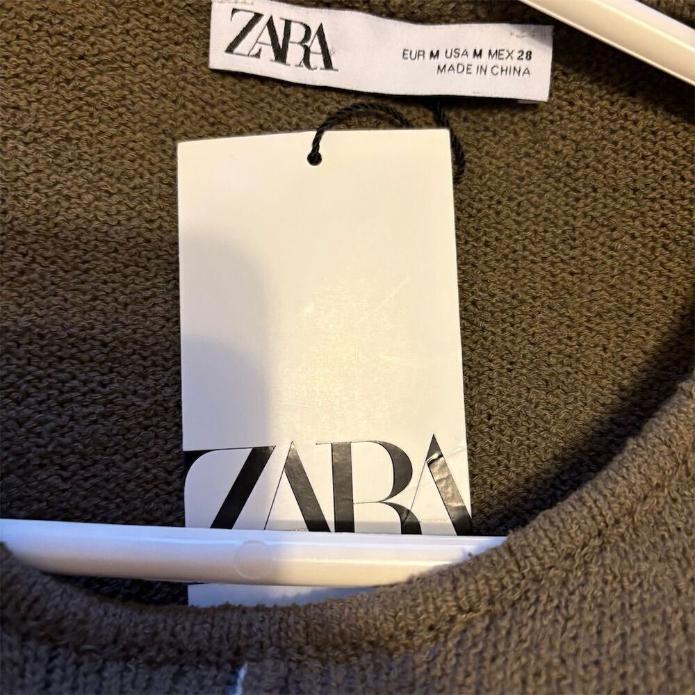 Zara Women's Olive Green Cropped Pullover Sweater Size M Casual